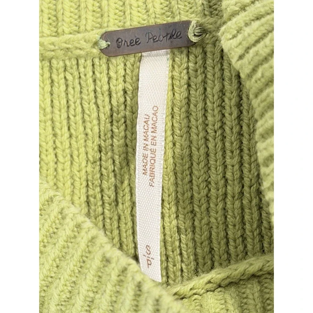Free People Oversized Cropped Rib Knit Sweater Green Cotton Blend Size S/P